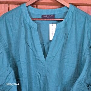 Lane Bryant Teal Blue V Neck Puff Sleeve Tunic Top Plus Size 22 24